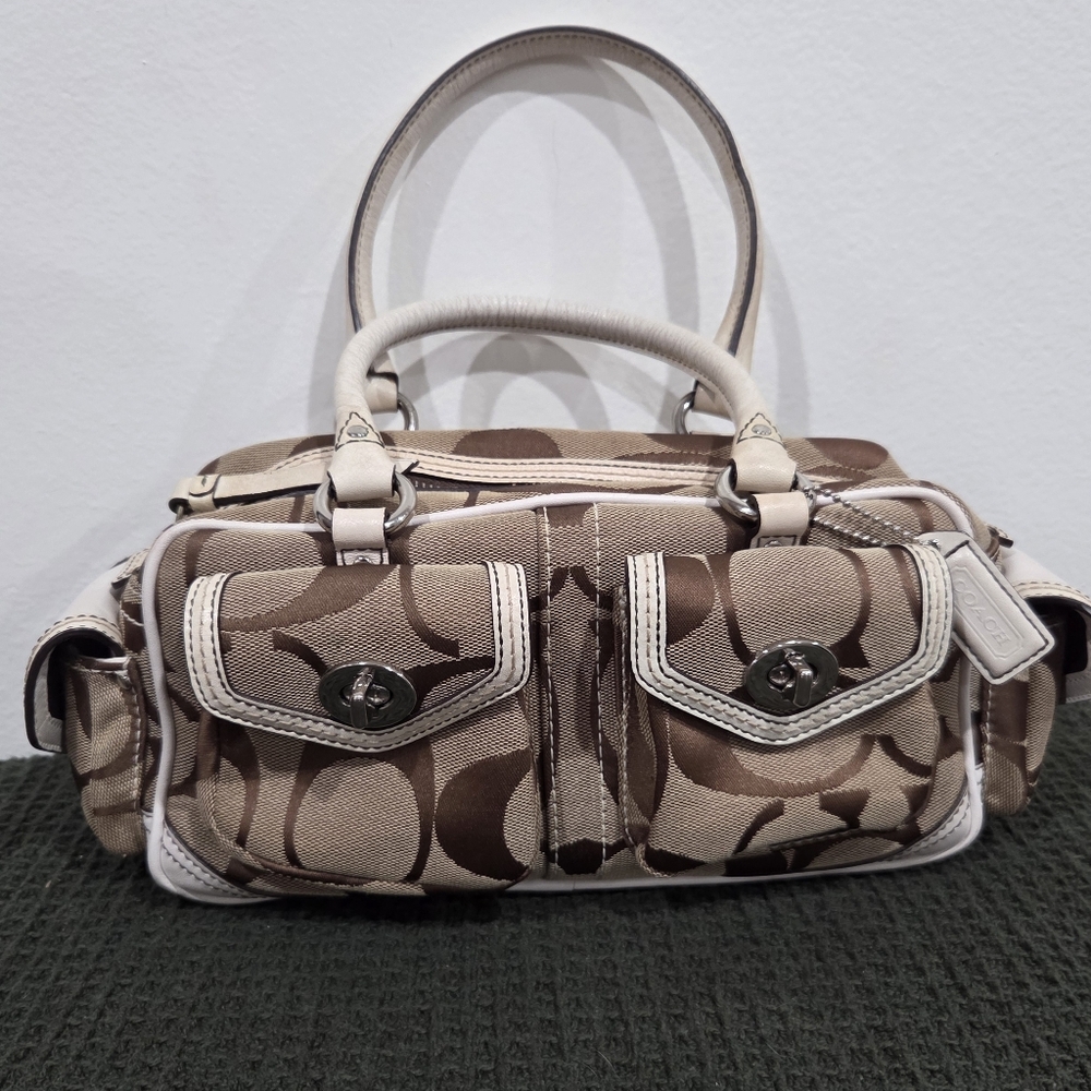 Vintage COACH White Leather Signature Mini Turnlock Satchel Shoulder Bag